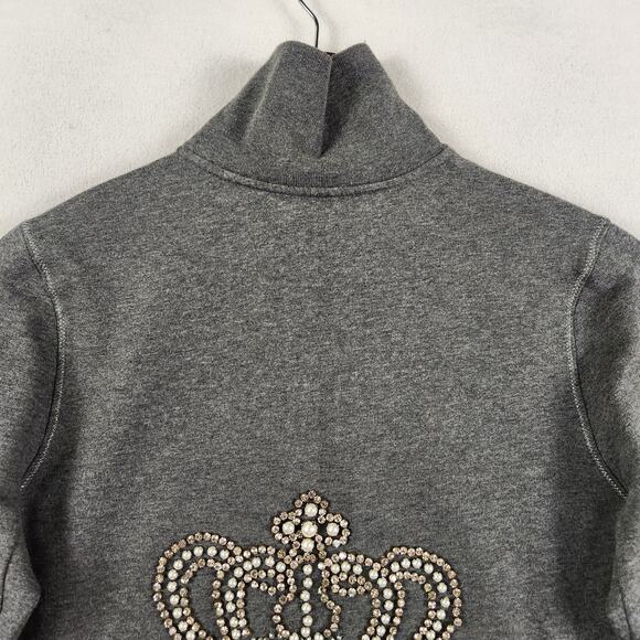 Twisted Heart Womens SZ M Y2K Zip Up Sweatshirt Jacket Bling Crown Baddie Gray - Picture 12 of 16